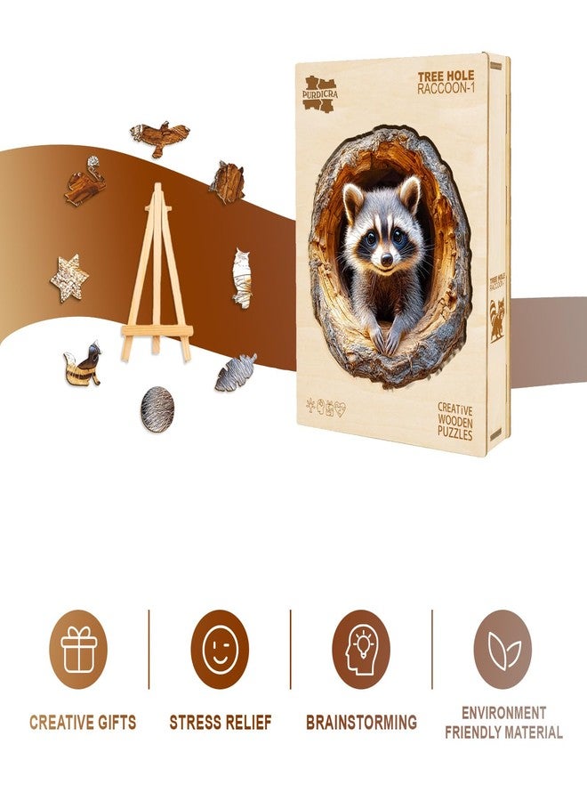 Purdicra Wooden Jigsaw Puzzles, Tree Hole Raccoon Wooden Puzzles for Adults with Unique Shape, Adult Jigsaw Puzzle, Birthday Gifts for Adults, 8.5"x8.2" - 100pcs - Image 4